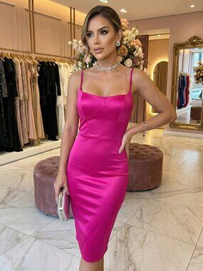 Gorgeous Striking Fuchsia Designer Runway Evening Cocktail Party Prom Sexy Dress
